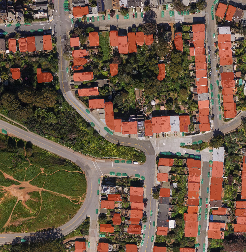 Aerial imagery with a segmentation overlay for urban objects in RasterForge